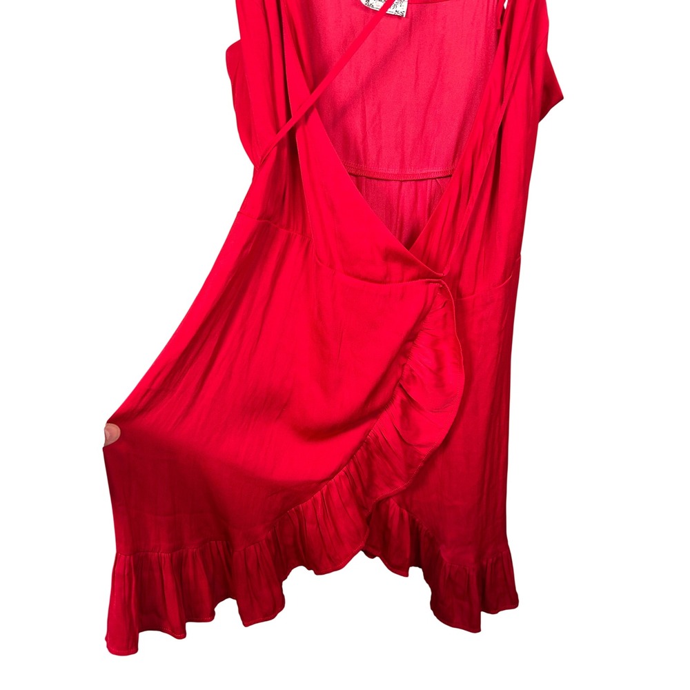 Intimately Free People Wrap Dress Women's Small Red Ruffle Mini Strappy Satin